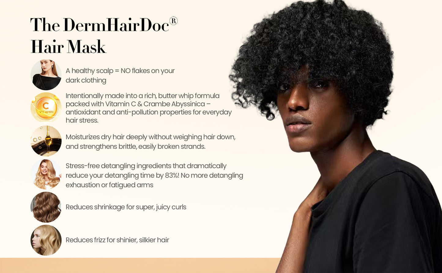 Hair Mask, Deep Conditioning Hair Mask, Hydrating Detangler Moisturizing Dermatologist-Developed Treatment for Curly, Dry, Frizzy, Swimmer's Hair & Itchy Scalp – 5.5 oz