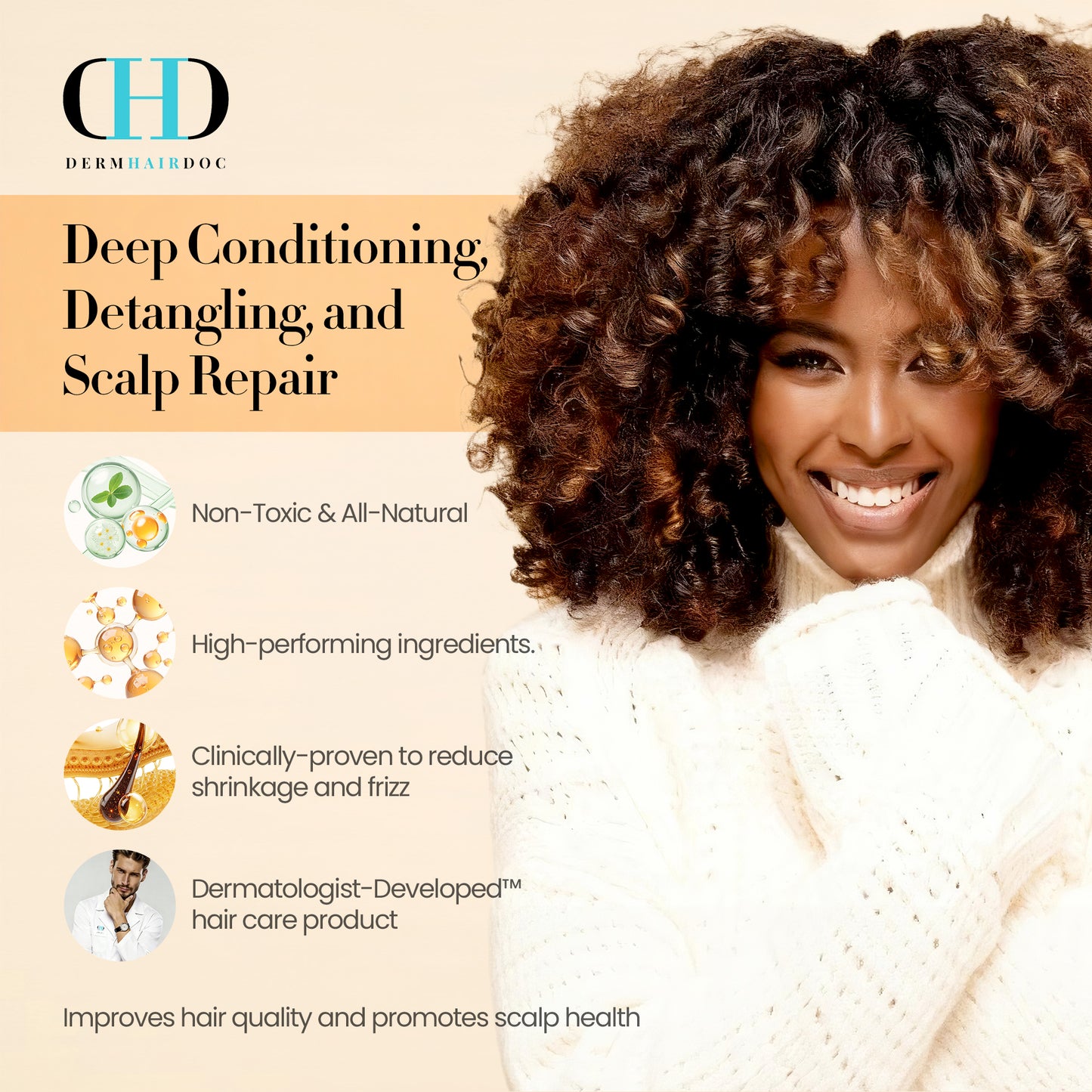 Hair Mask, Deep Conditioning Hair Mask, Hydrating Detangler Moisturizing Dermatologist-Developed Treatment for Curly, Dry, Frizzy, Swimmer's Hair & Itchy Scalp – 5.5 oz