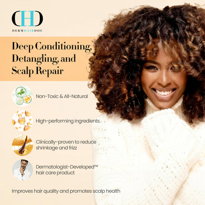 Hair Mask, Deep Conditioning Hair Mask, Hydrating Detangler Moisturizing Dermatologist-Developed Treatment for Curly, Dry, Frizzy, Swimmer's Hair & Itchy Scalp – 5.5 oz